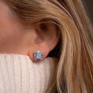 Gold CZ Stud Earrings, 14k Gold Plated 10mm Icy Bling Square CZ Studs